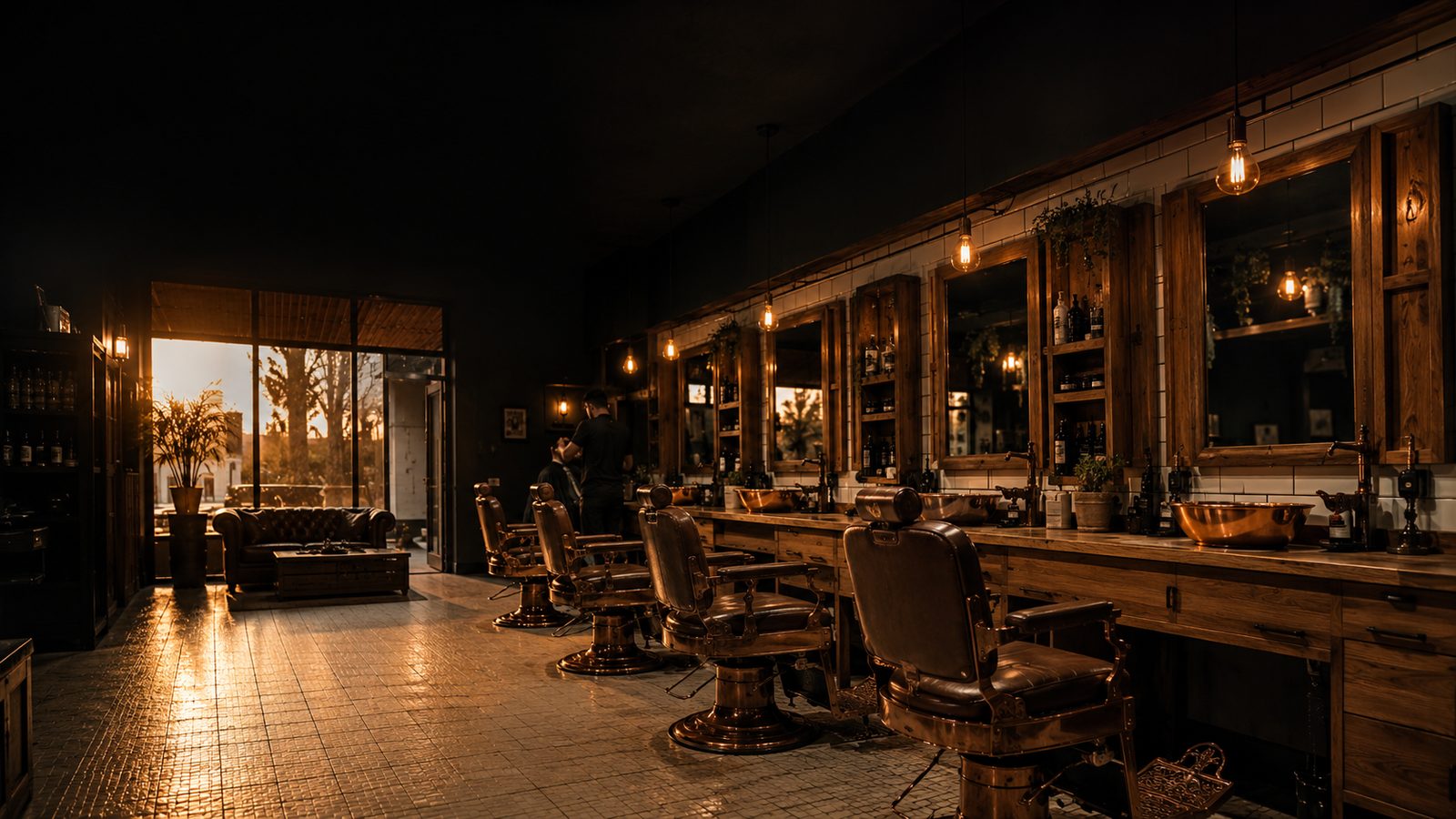 Interior de la barbería Navaja & Roble