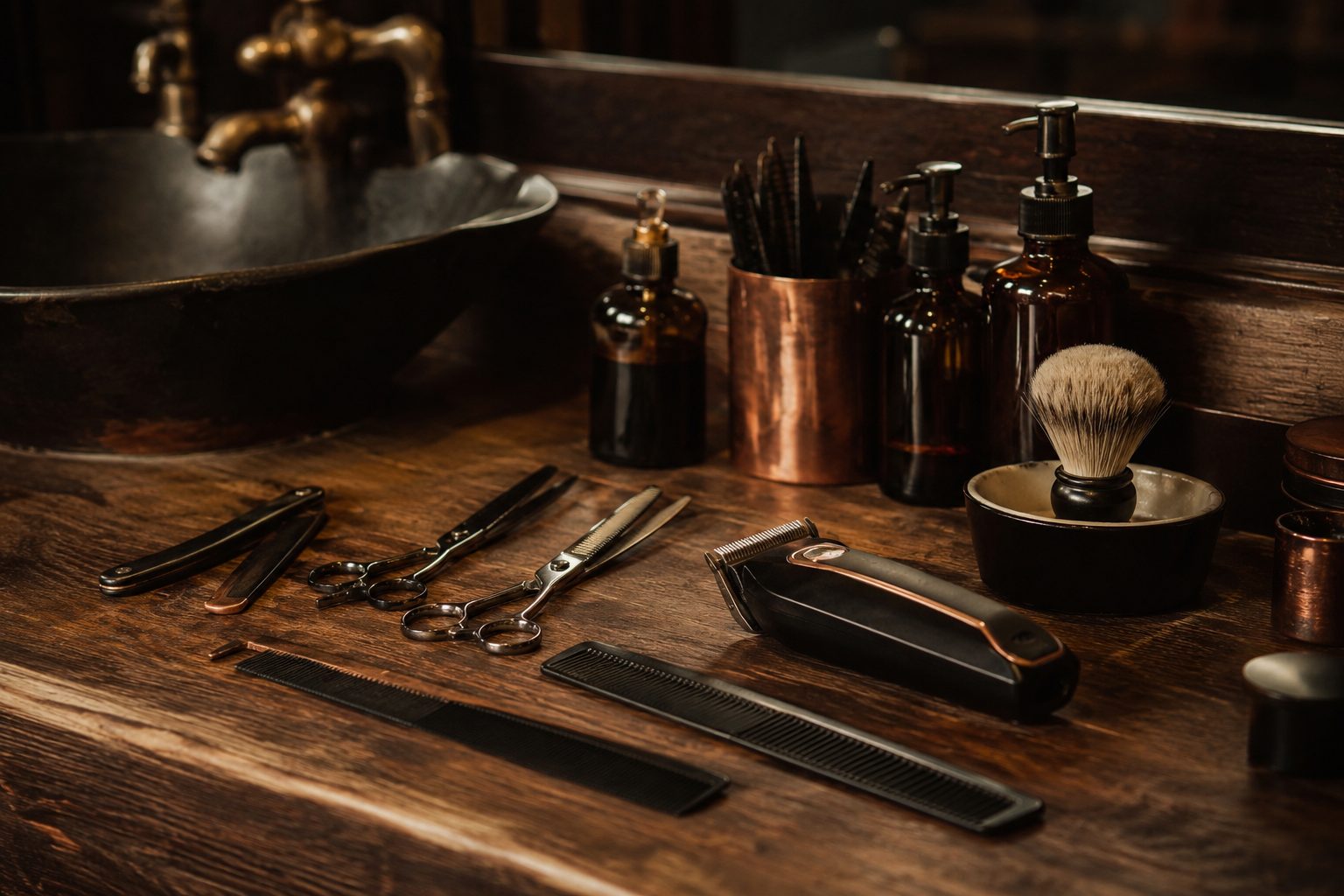 Detalle de las herramientas de barbería