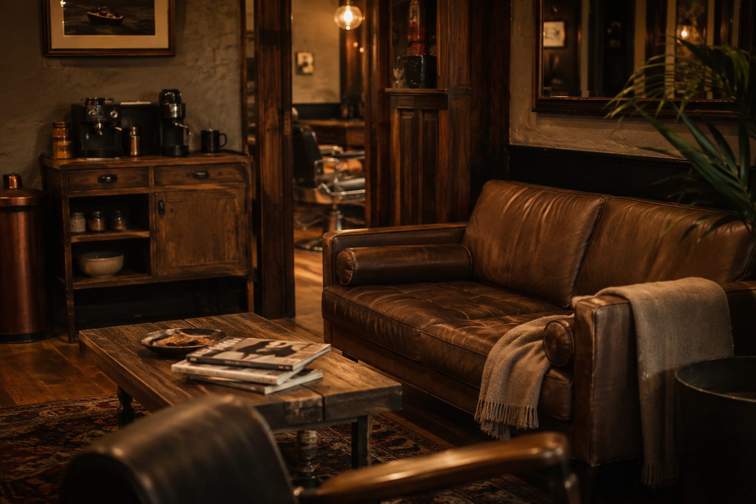 Zona de espera de la barbería